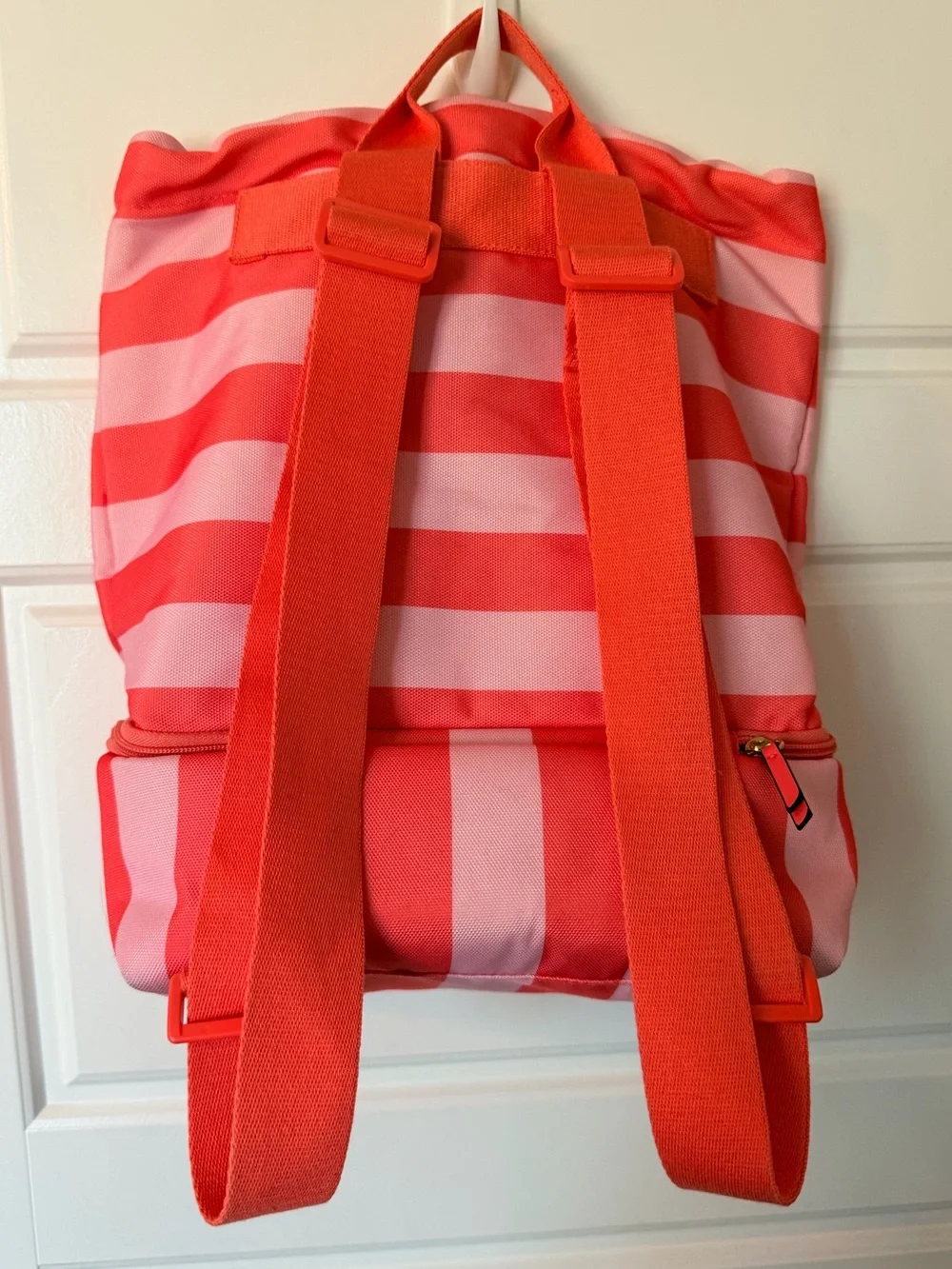 Victoria's Secret Coral Pink Striped Drawstring Backpack with Cooler-NWOT